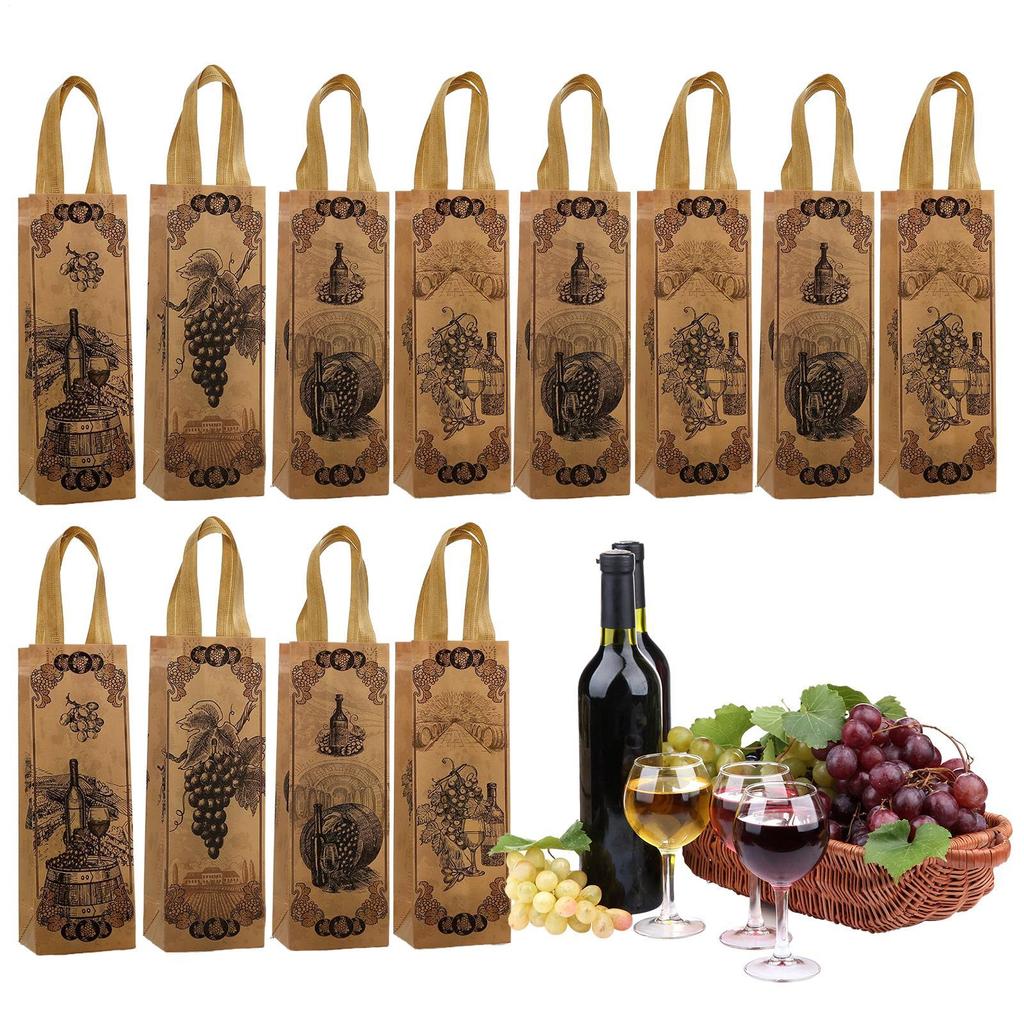 12pcs Wine Bags Vintage Non-Woven Red Wine Bottle Covers Gift Champagne Pouch Burlap Packaging Bag Wedding Party Decoration