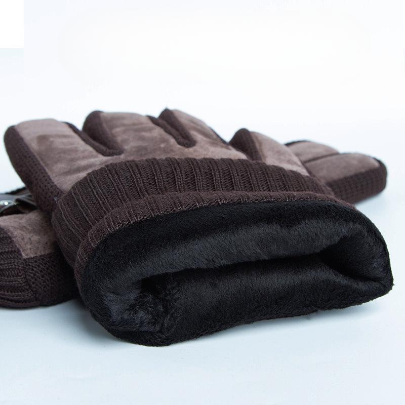 Thickened and Fleece Leather Gloves In Winter All Fingers for Men's Sports Cycling Cold Proof Wind Proof Warm Touch Screen Electric Vehicle Skiing