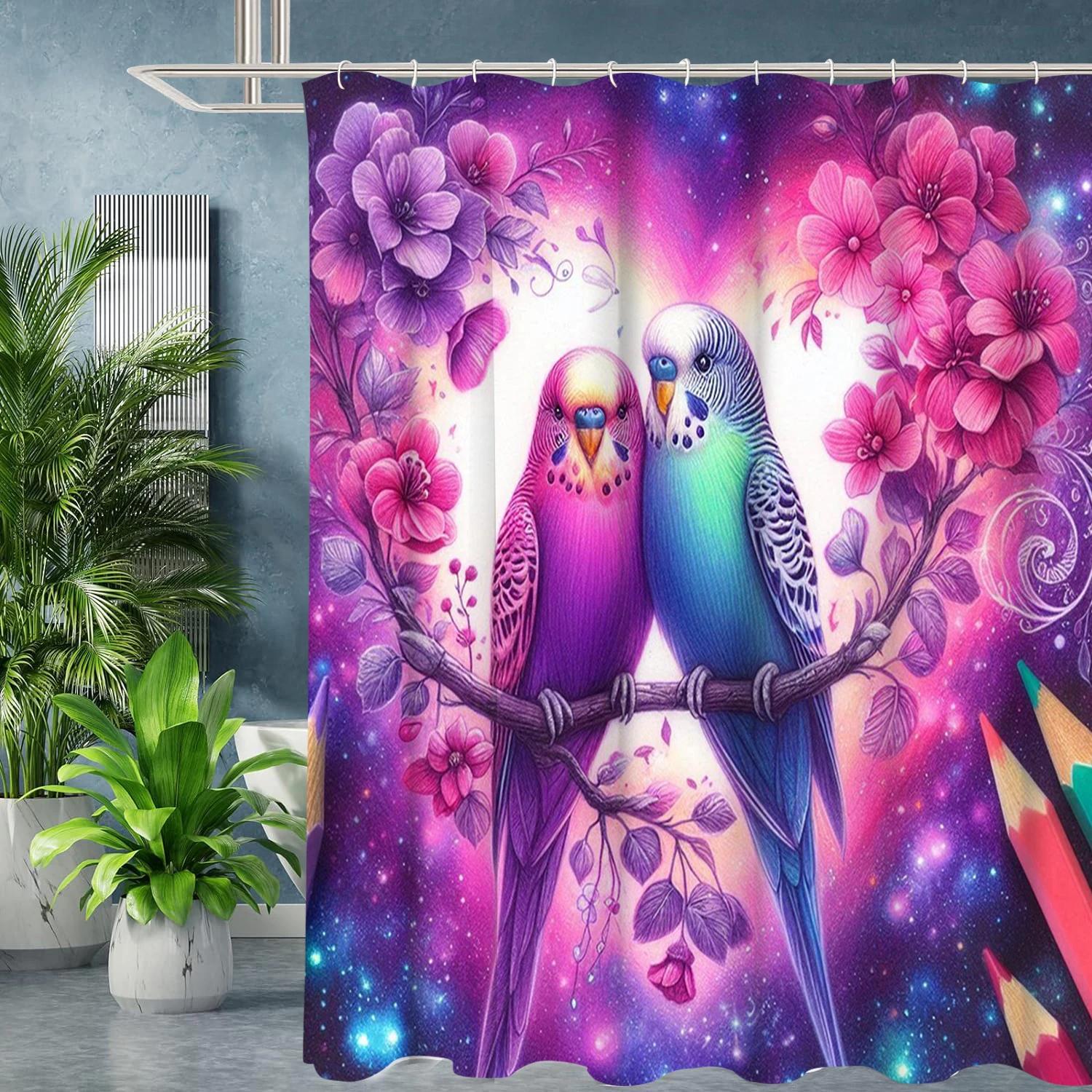 

Floral And Birds Pattern Bathing Curtain Bathroom Shower Curtain Waterproof With 12 Hooks Home Deco W60H190(CM)-1 Pcs