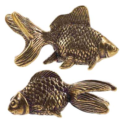 2 Pezzi Statua Ottone Piccolo Pesce Ornamento Figura Retrò Scultura da Giardino Statuetta Miniatura Scrivania Vintage Dorato Ufficio