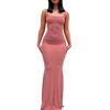 Women Sling Dress Sleeveless Square Collar Slim Fit Floor Length Dress Solid Color Office Party Wedding Sexy Dress