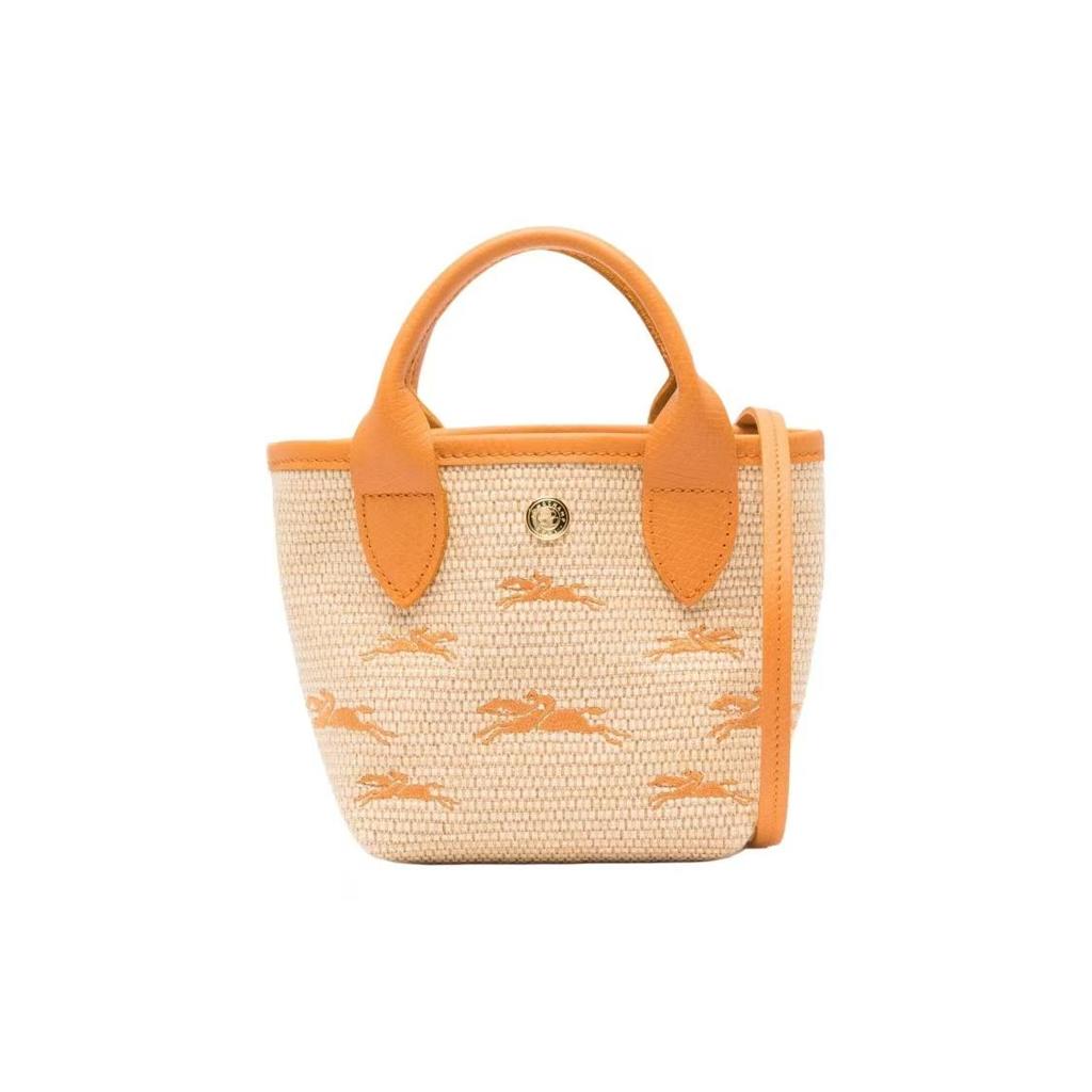 Longchamp Le Panier Pliage Logo Embroidered Detachable Shoulder Strap Straw Texture Canvas Mini Shoulder Crossbody Tote Bag Women Bags 10206HCF222