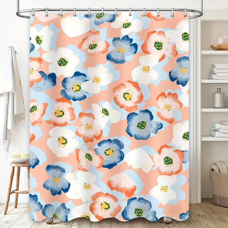 Charming Floral Printed Shower Curtain Waterproof Bathroom Decor for Home Decoration