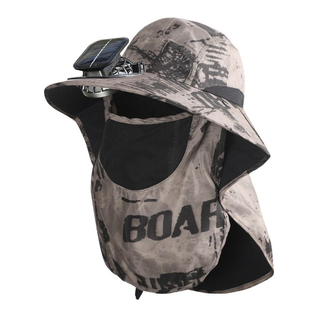Polyester Solar Powered Fan Hat Neck Cover Breathable Mesh Fisherman Hat Wide Brim Sun Protection Visor Fan Sunscreen Cap