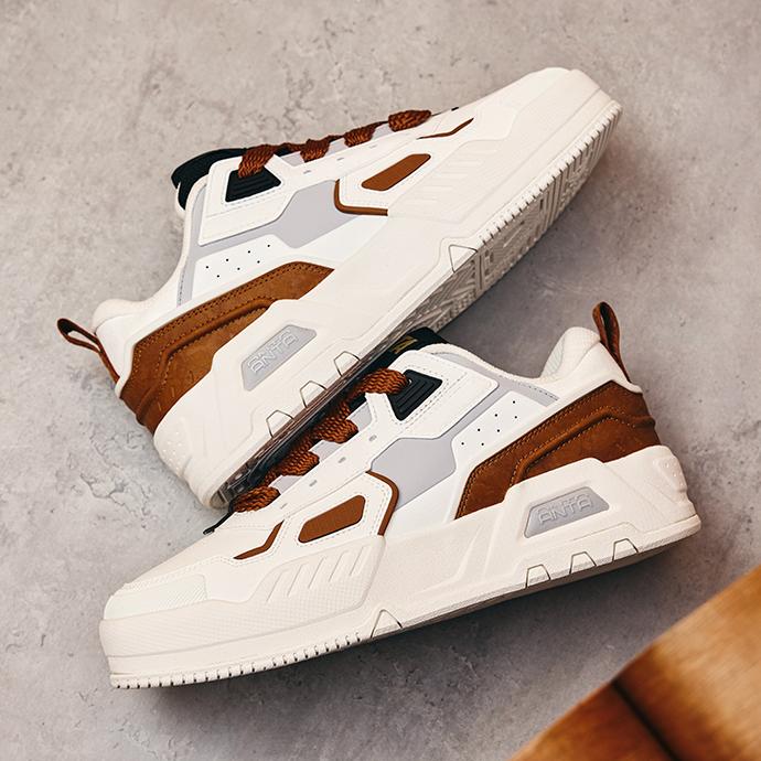 Anta Comfortable Versatile Durable Low-Top Skate Shoes Men Sneakers White Brown 112438028-4