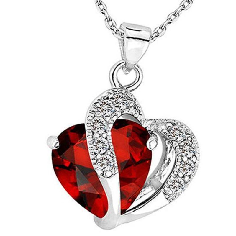 Kadın Çift Aşk Kalp Kolye Alaşım Zincir Kristal Yapay Elmas Kolye Takı