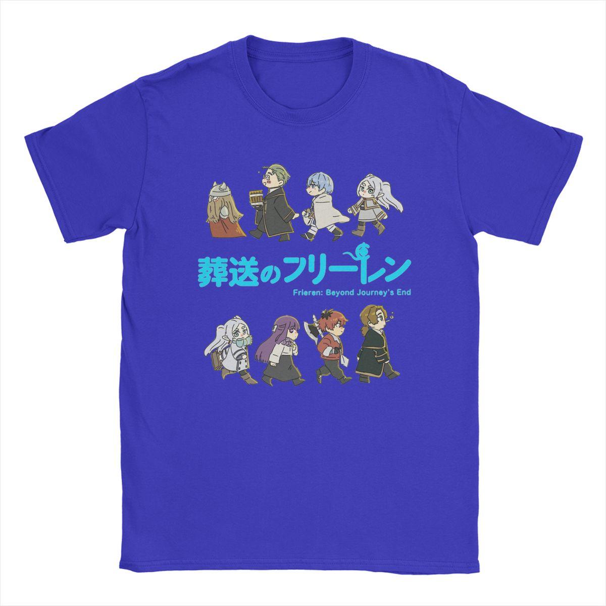 

Мужские футболки Frieren Full Character, модные хлопковые футболки для мужчин, футболки с круглым вырезом и аниме, топы с коротким рукавом, оригинальные S синий