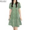 ZANZEA Women's Summer Round Neck Short-Sleeve Floral Print Dress
