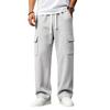 Men's Knit Cargo Pants Loose Fit Multi-Pocket Casual Pants with Drawstring Elastic Waist for Daily Wear