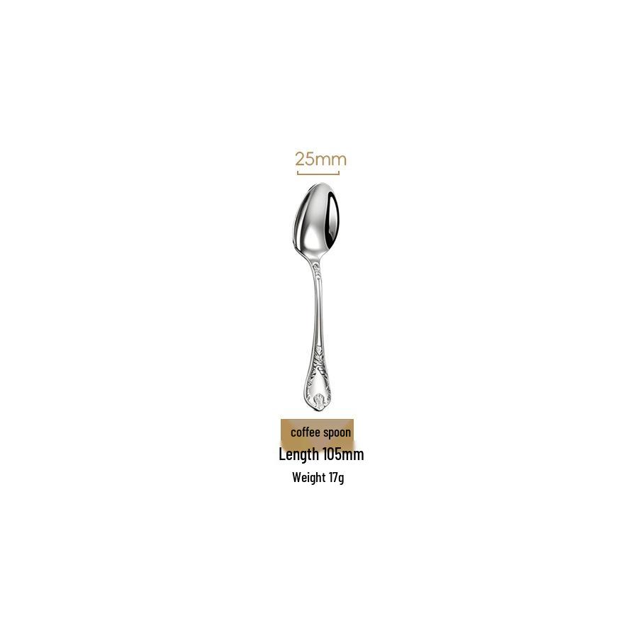 304 Stainless Steel Cutlery Set: French Mirror Finish with Noble Vine Embossed Design - Includes Steak Knife, Fork, Spoon, and Luxury Soup Spoon.