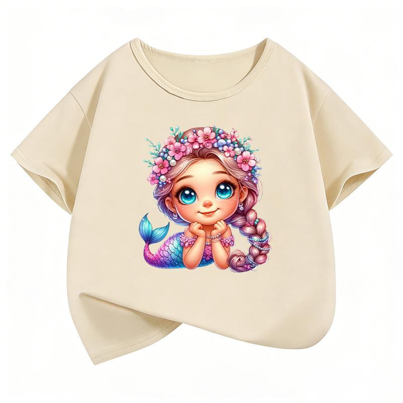 Fashion Fish with Flower Design TShirt Printed T Shirt Girls Summer Clothes Short Sleeve Tops TShirts Cute Girls Clothing