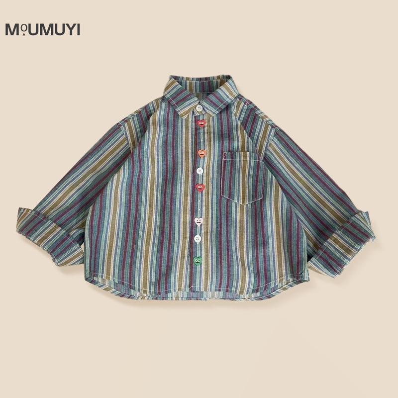 

Korean Style Boys Striped Long Sleeve Shirt - Retro Mori Jacket for Spring & Autumn (2025) 100 cm