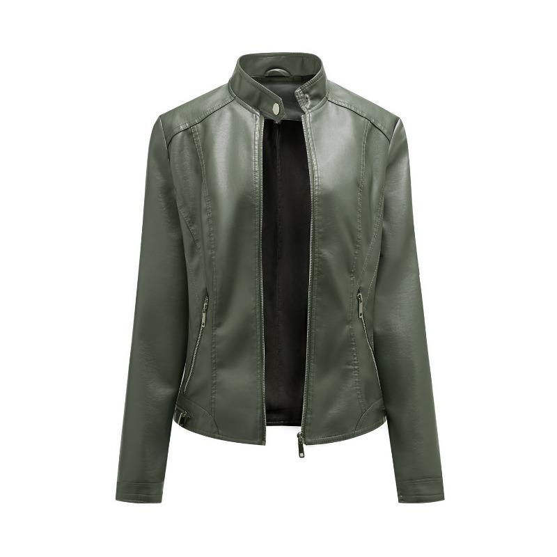 New simple casual leather jacket women's stand-up collar zipper slim locomotive suit short jacket women