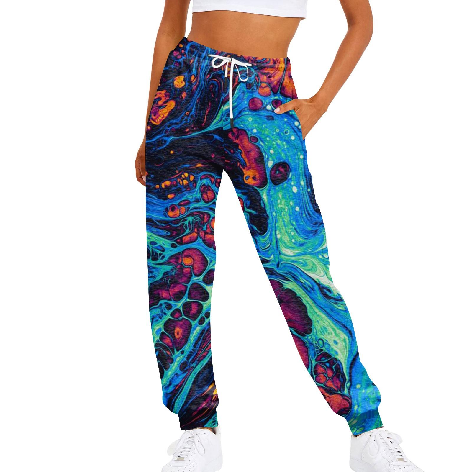 

Women s Casual FashionColor-matching Tie- Printed Casual Drawstring Elasticated Waist Drawstring Pants XXXL
