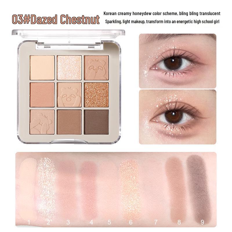 xixi Bear Di Rongrong Nine-Color Eyeshadow: Natural Matte & Shimmer, Beginner-Friendly