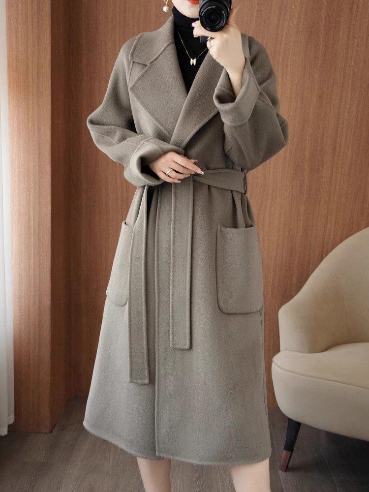 Manteau en laine ample mi-long pour femme, double face en cachemire, Automne/Hiver, style coréen