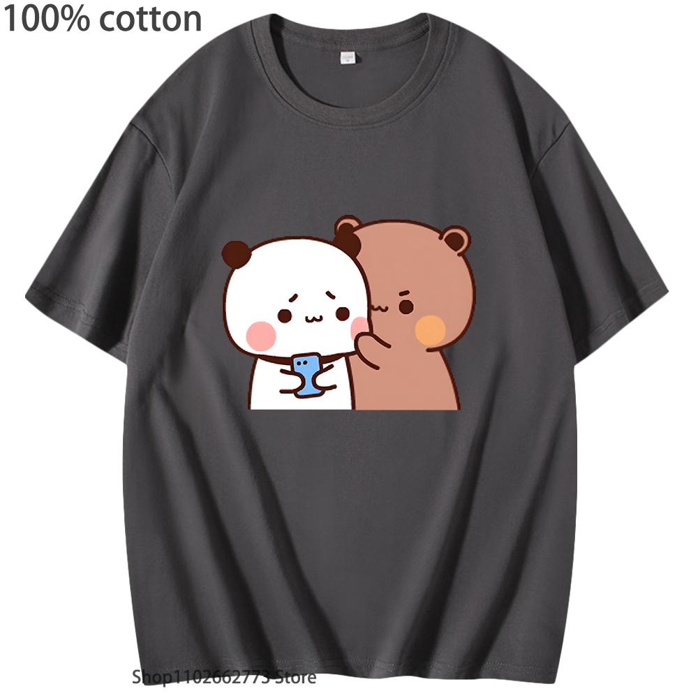 Roztomilý pár Dudu a Bubu se objímají Grafická trička Kawaii Medvídek Panda Tričko Roztomilá Vtipná Trička Dámské Pánské Bavlněné Oblečení