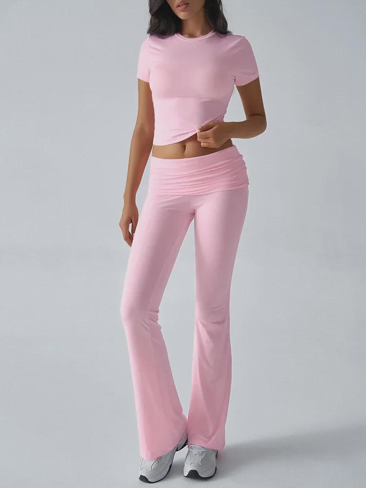 Diyun Women's Casual Solid Color Slim Short-Sleeved Long Pants Suit for Spring/Summer 2025