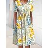 Spring and Summer Floral Print Round Neck Pocket Mid Length Dress for Women
