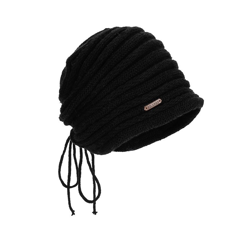 Drawstring Knitted Stacking Hat Autumn and Winter Outdoor Warm Ear Protection Pullover Hat Children's Big Head Circumference Fashion Bag Head Cold Hat