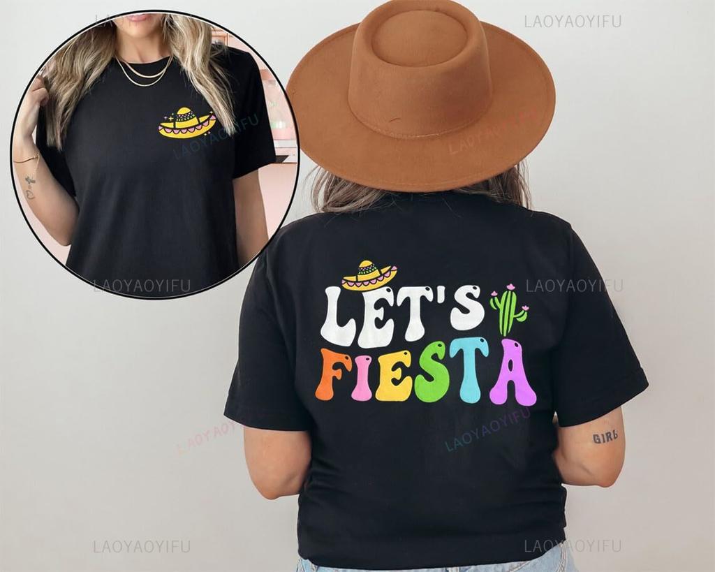 Camiseta Estampada Lets Fiesta Camisas Cinco de Mayo Femininas Chip Dippin Margarita Sippin Camisetas Mexicanas Top de Férias no México
