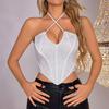 Fishbone Neck Women's Vest, European and American Sexy Backless Pleated Strap Lace Short Vest Top