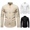 Men's Casual Solid-color Long-sleeved Shirt, Men's Slanted Front Button-down Stand-up Collar Shirt