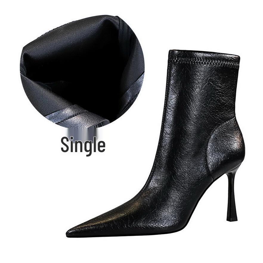 Retro Europäische & Amerikanische Stiletto Stiefeletten mit Seitlichem Reißverschluss - Damen Winter Spitzschuh Hoher Absatz Kurze Stiefel