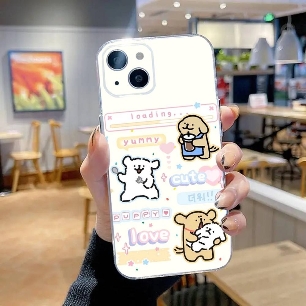 Line Puppy Cute Maltese Phone Case For iPhone 16,15,14,13,12,11 Pro,Max,Plus,X,XS,XR,SE,Mini Transparent Silicone Soft