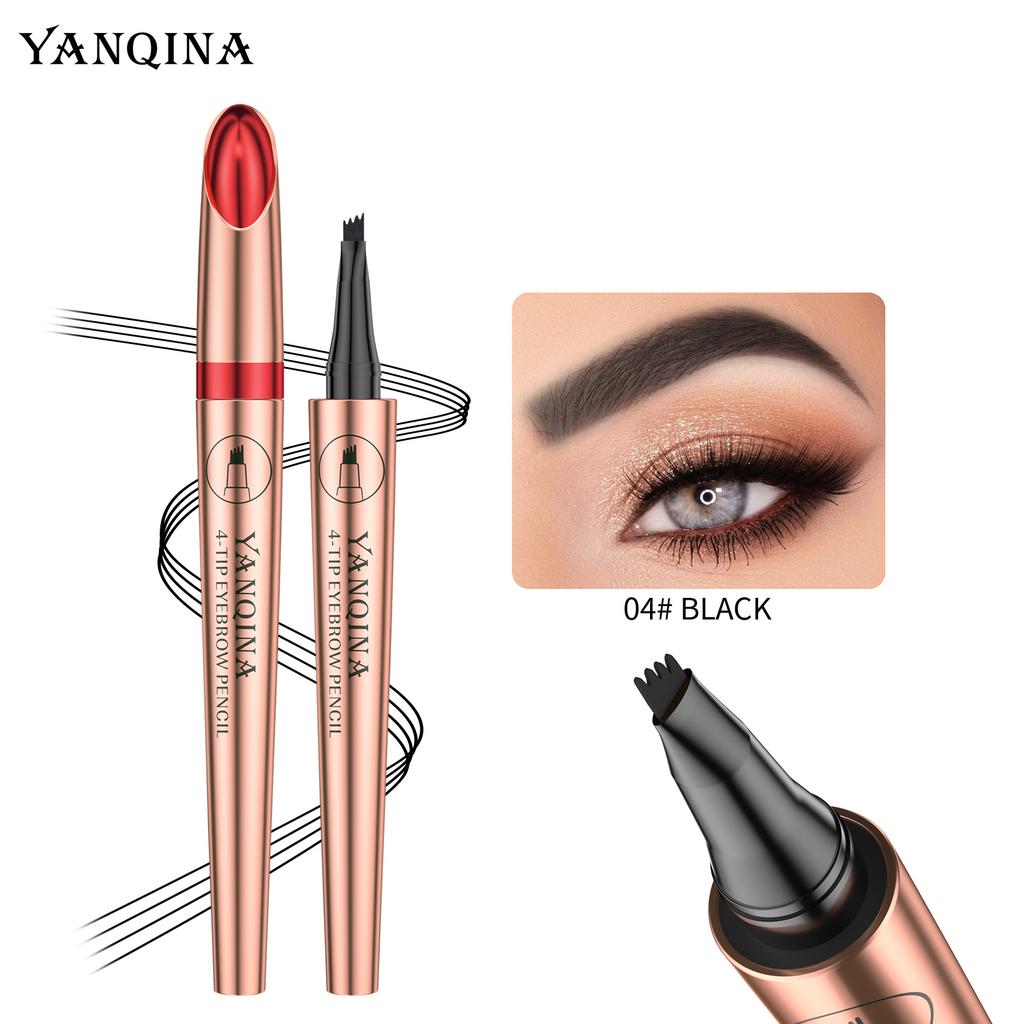 Gold Tube Wild Eyebrow Four-Claw Liquid Eyebrow Pencil, Waterproof And Non-Smudging Four-Ended Bifurcated Water Eyebrow Pencil, Makeup