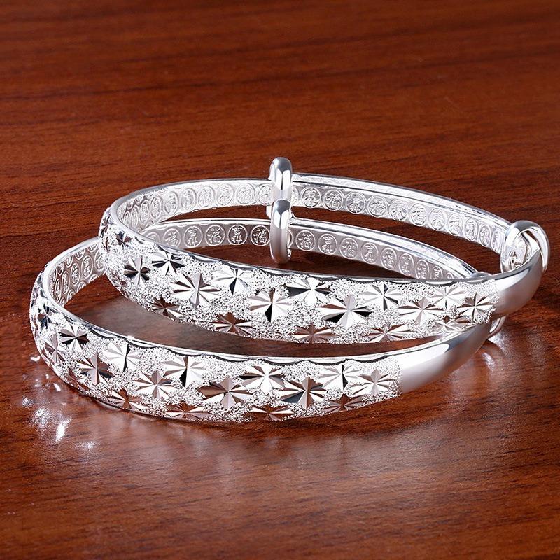 Original 925 Silver Charms Bangles For Women Luxury Design Sparking Gypsophila Star Bracelets Party Wedding Jewelry