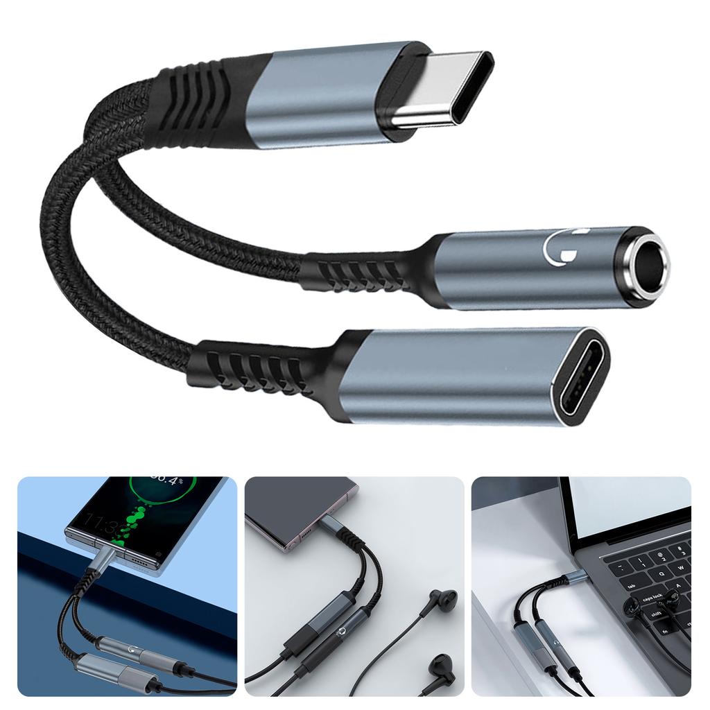 Universal USB C 3.5mm Sound Splitter And 60WPD Charging Cable For Car And Speakers