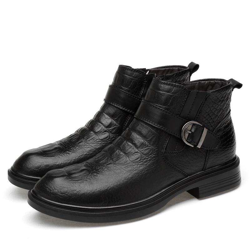 Men s European Cowhide Slip-On Winter Boots - Formal High-Top with Velvet Lining, Large Size. 47