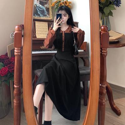 2025 Autumn French Retro Style Long-Sleeve Spliced Maxi Dress for Women