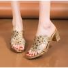 Summer Shoes for Women 35-42 Summer Elegant Bohemia Rhinestone Sandals for Women Thick High Heels Sandals Slip on Beach Slippers