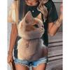 Summer Round Neck Cat Pattern 3D Print Top Fashionable Casual Short Sleeved Women's T-shirts