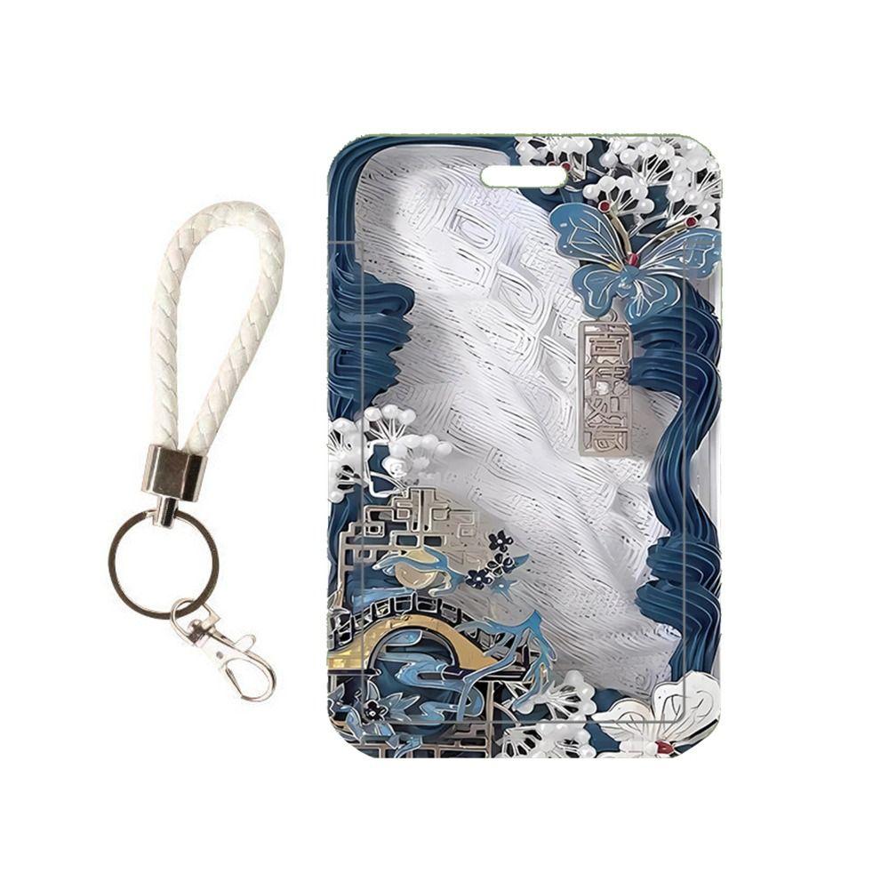 

Flower Vintage Flower Card Case Card Protectors Romantic Butterfly Card Holder ID Holders blue-with keychain