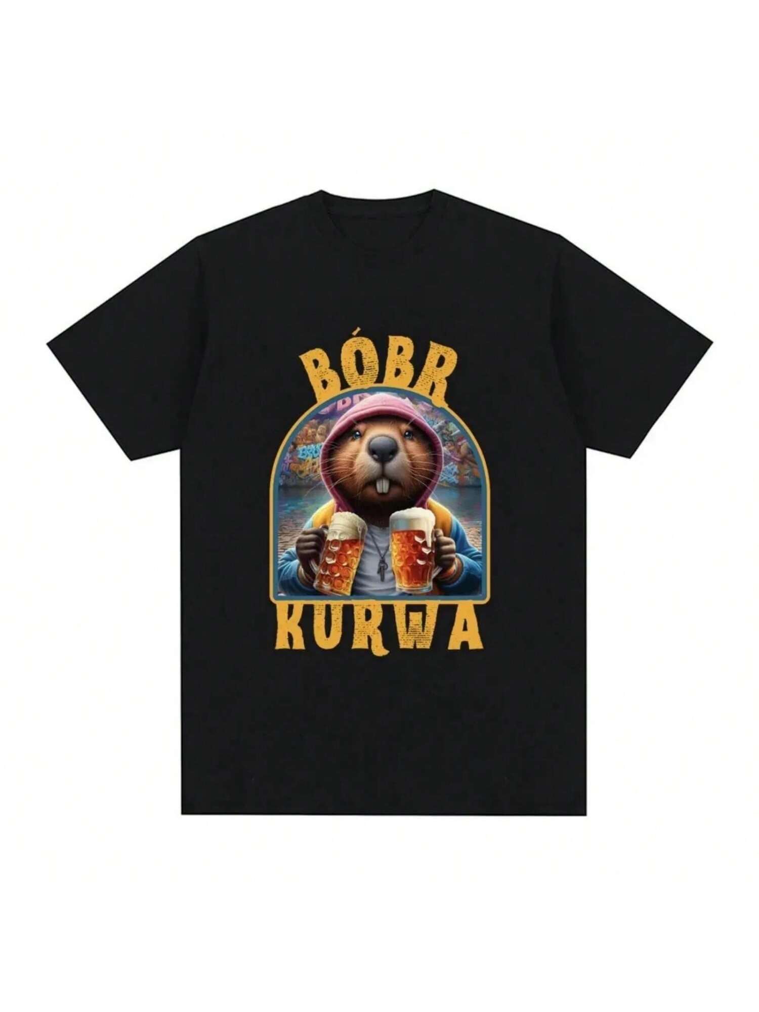 Bober Kurwa Bobr T-Shirt Funny Beaver Drinking Beer Meme Women s Fashion Hip Hop Loose T-Shirt Street Clothing Graphic T Shirts S разноцветный