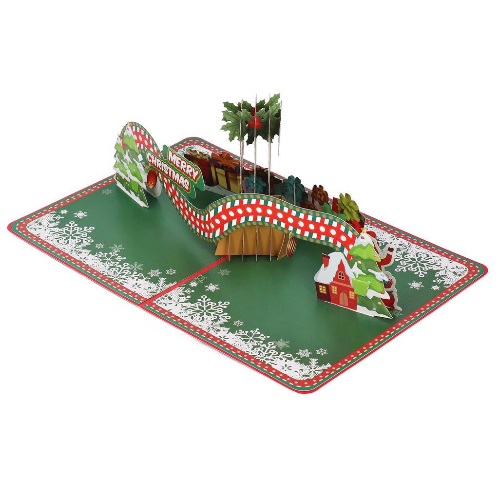 3D Christmas Greeting Card Christmas Wreath Shape Hand Carved Paper Blessing Message Card with Envel