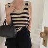 Black and white striped hollow knitted vest women's summer new loose outer wear suspender sleeveless vest shirt