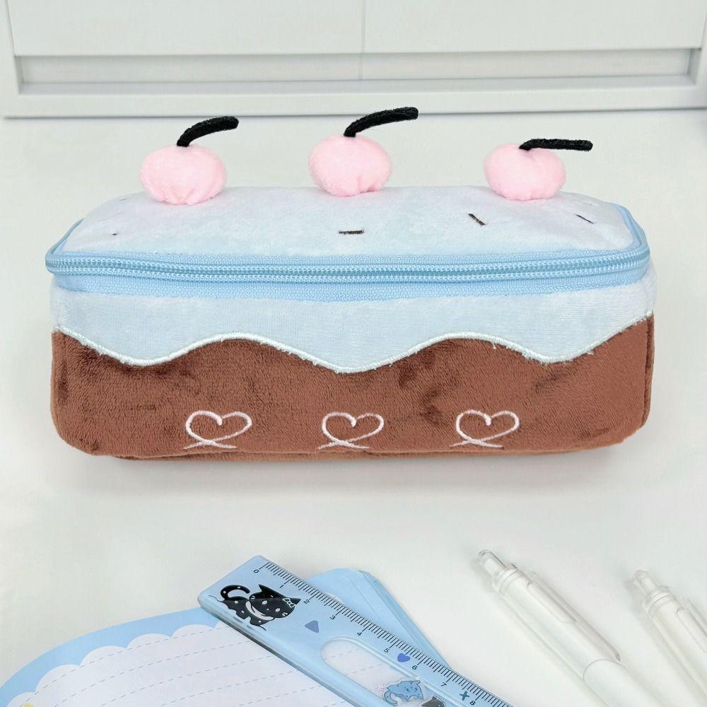 Cherry Cake Design Pen Bag Plush Stationery Bag Kawaii Pencil Case  Students