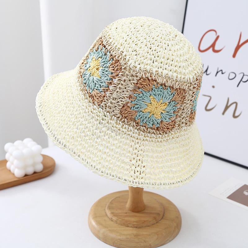 Summer new seaside photo big brim fisherman hat colorful dopamine foldable woven sunshade straw hat women
