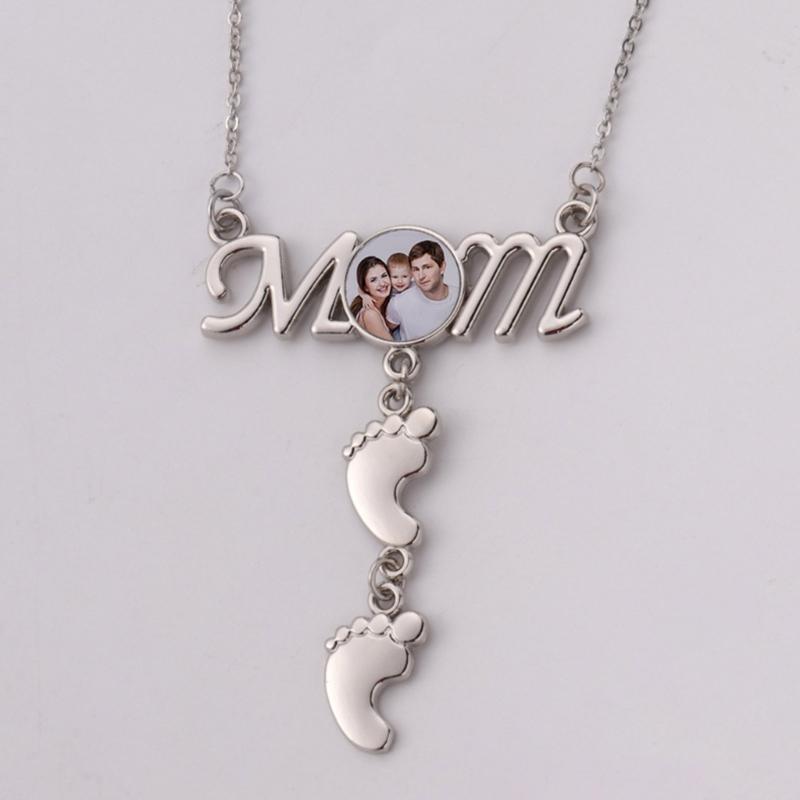 Aluminum Sheet Heat Thermal Transfer Necklace Mom Footprint Pendant Clavicle Chain Bezel Pendant Trays Choker Necklace