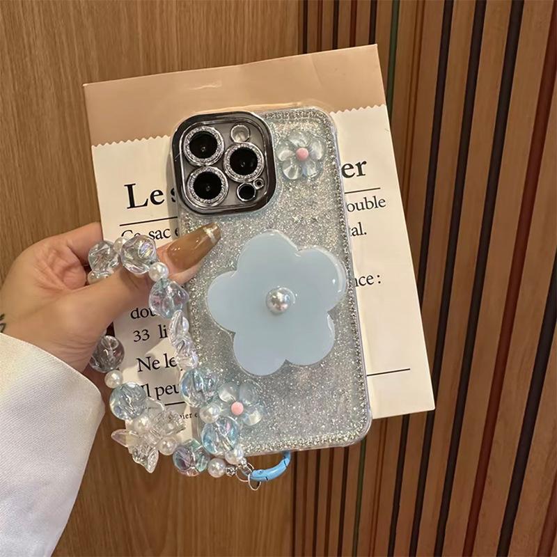 Pearl Flower Airbag Bracket Women'S Mobile Phone Case For Apple 16Promax Glitter Sequins Iphone17 Epoxy