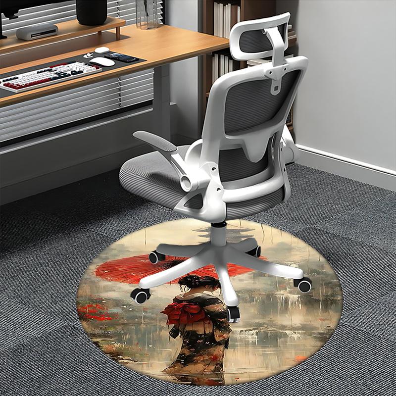 Traditional Japanese Kimono Chair mat Round Rug-Office carpet, Machine Washable, Non-slip, Suitable for Living Rooms, Bedrooms