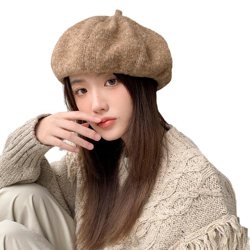 Thickened octagonal hat autumn beret women's winter round face shows small autumn and winter retro newsboy hat tide