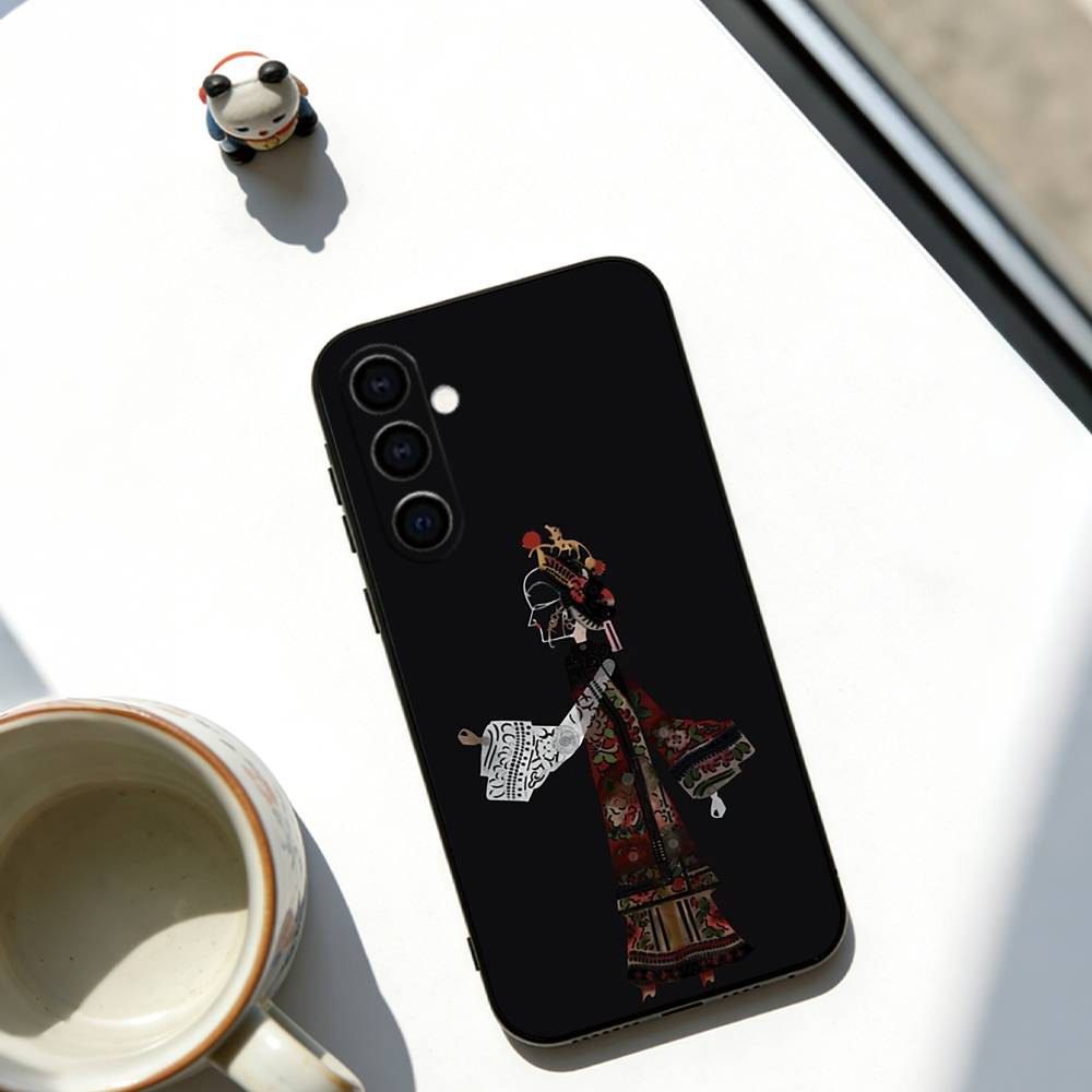 Chinese Shadow Puppetry Phone Case Soft black For Samsung Galaxy A73,A72,A71,A70,A53,A52,A51