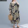 DIMANAF 2021 Plus Size Women Dress Vintage Floral Print Beach Holiday Summer Sundress Dress Loose Long Dress Oversize 5XL 6XL