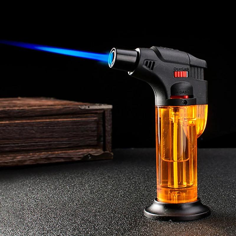 Transparent Body Design High Jet Flame Butane Gas Refillable Adjustable Butane Jet Torch Lighter Flame Ignition Tool