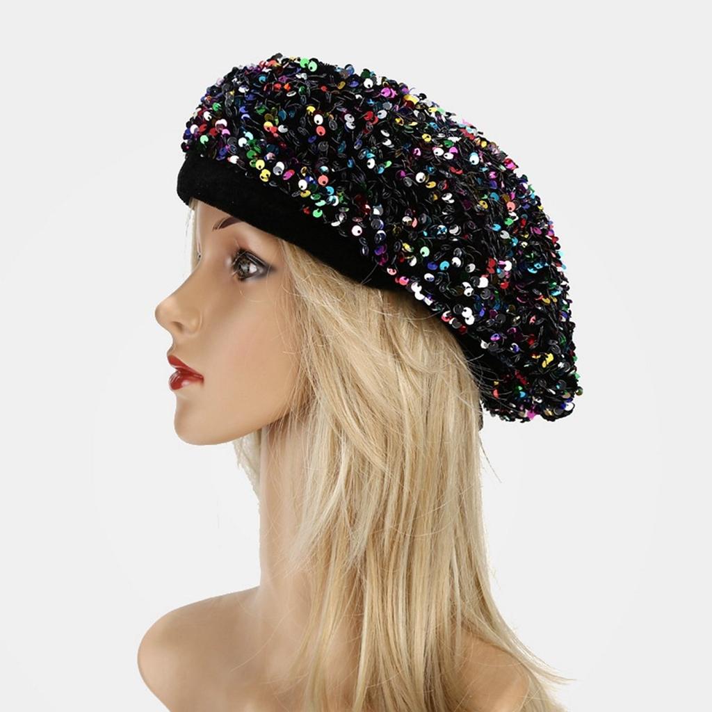 Pailletten Baskenmütze Modische Französische Baskenmütze Elegante Winter Herbst Mütze Damen Winter Kopfbedeckung Für Partys Outdoor Reisen